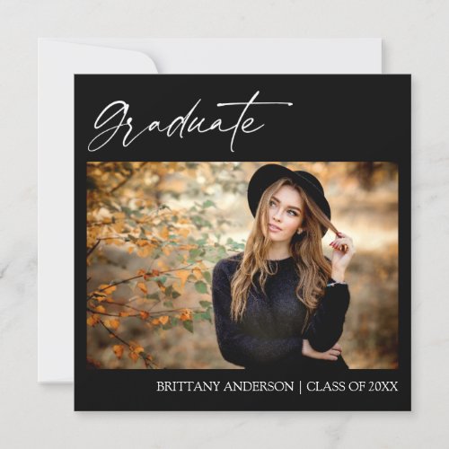 Modern Stylish Calligraphy Ink Photo Graduation Announcement