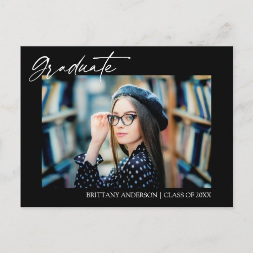 Modern Stylish Calligraphy Ink Photo Graduation Postcard