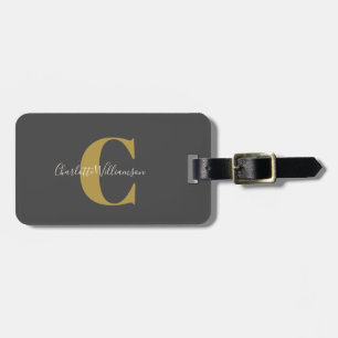 Modern Stylish Calligraphy Monogrammed Black Gold  Luggage Tag