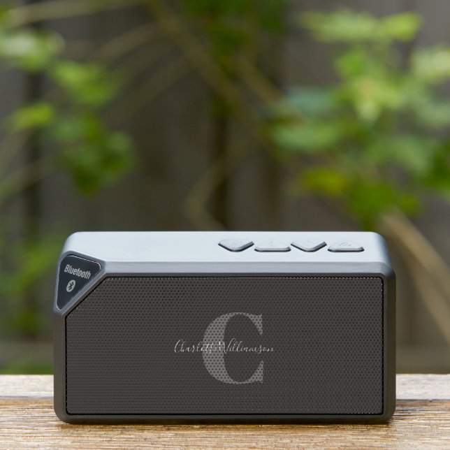 Modern Stylish Calligraphy Monogrammed Black Gray Bluetooth Speaker (Insitu(Outdoor))