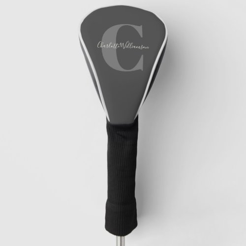 Modern Stylish Calligraphy Monogrammed Black Gray  Golf Head Cover