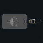 Modern Stylish Calligraphy Monogrammed Black Gray Luggage Tag<br><div class="desc">Modern Stylish Calligraphy Monogrammed Name in Black and Gray Luggage Tag</div>