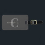Modern Stylish Calligraphy Monogrammed Black Gray Luggage Tag<br><div class="desc">Modern Stylish Calligraphy Monogrammed Name in Black and Gray Luggage Tag</div>