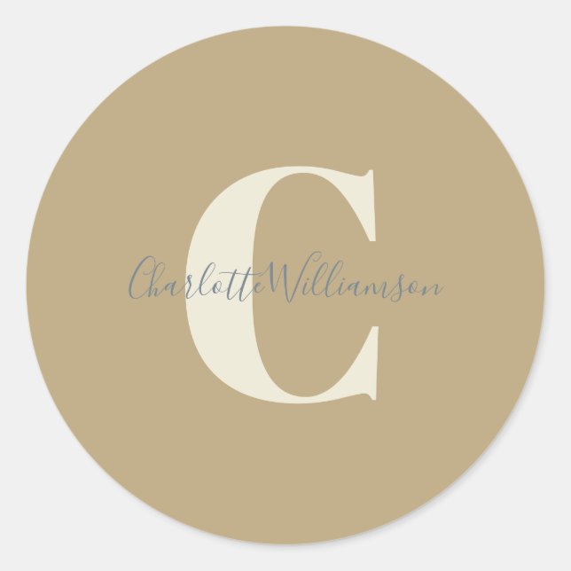 Modern Stylish Calligraphy Monogrammed Name Gold Classic Round Sticker (Front)