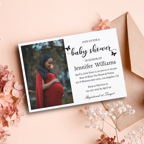 modern  stylish calligraphy photo baby shower   invitation