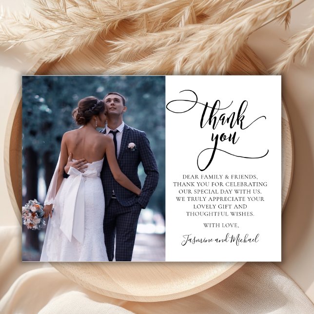 Modern Stylish Calligraphy Script 2 Photo Wedding Thank You Card (Creator Uploaded)