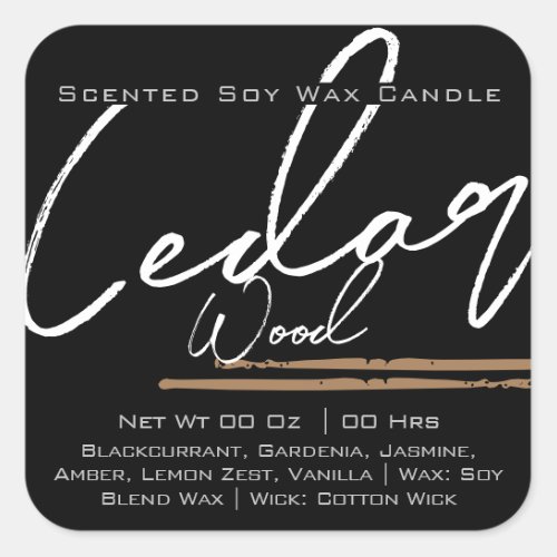Modern Stylish Candle Label Plain Black Cedar