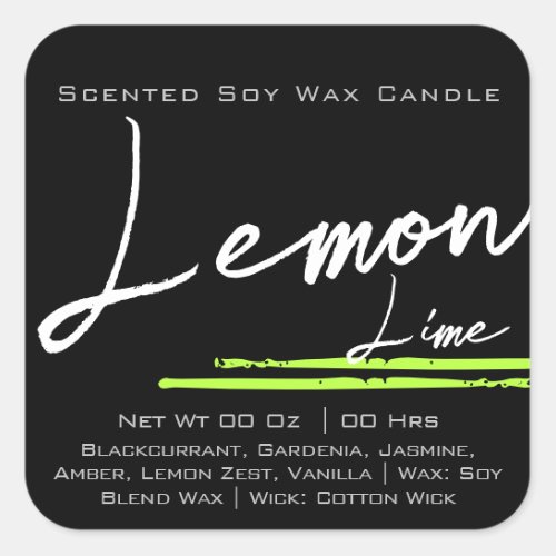 Modern Stylish Candle Label Plain Black Lemon