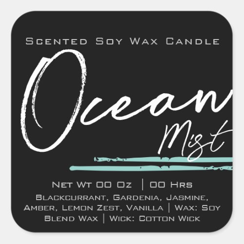 Modern Stylish Candle Label Plain Black Ocean