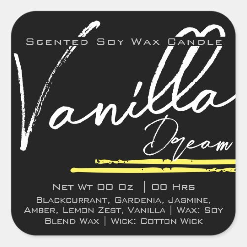 Modern Stylish Candle Label Plain Black Vanilla