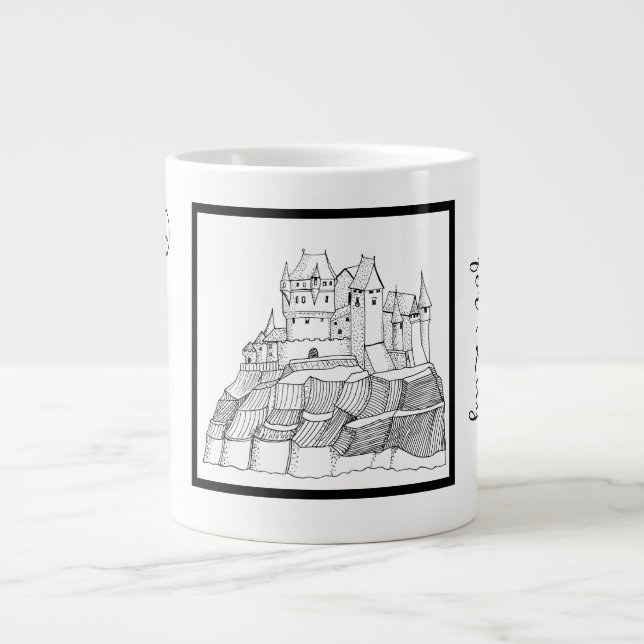 Modern Stylish Castle Black and White Giant Coffee Mug (Front)