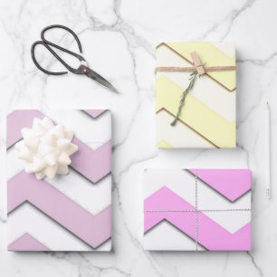 Modern Stylish Chevon Stripe Yellow Pink Purple Wrapping Paper Sheets