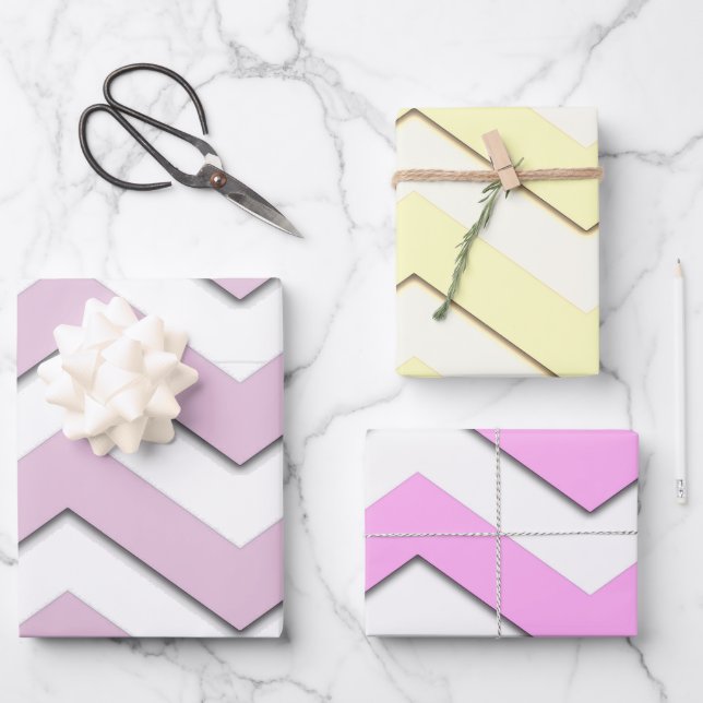 Modern Stylish Chevon Stripe Yellow Pink Purple Wrapping Paper Sheets (Front)