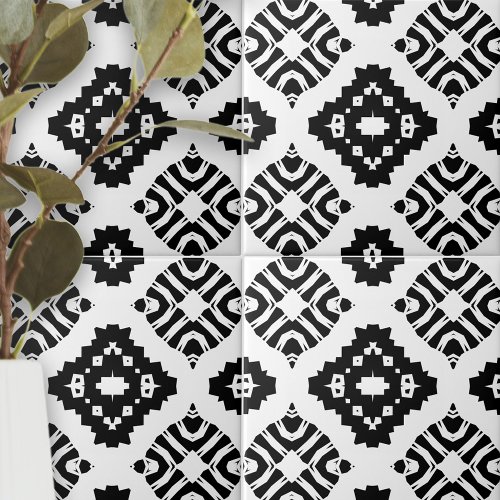 Modern Stylish Chic Black and White Geometric Ceramic Tile