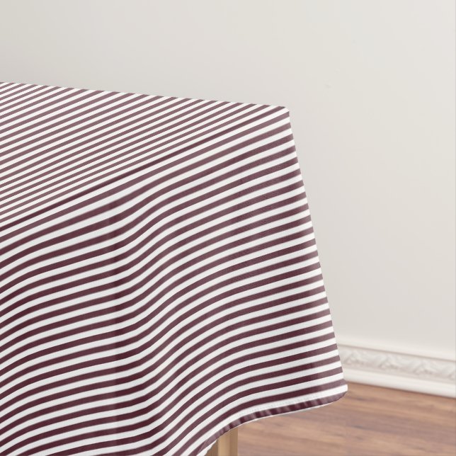 Modern Stylish Chic Burgundy White Striped Pattern Tablecloth (In Situ)