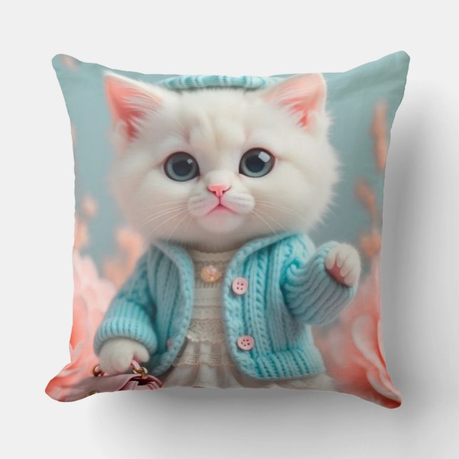 Modern & Stylish Chic Cat Design Throw Pillow (Front)
