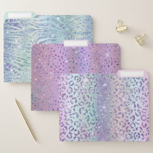 Modern Stylish Chic Girly Glitter Leopard Pattern File Folder