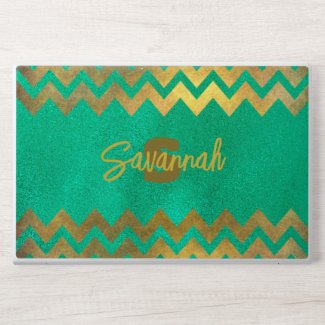 Modern Stylish Chic Green And Gold Chevron