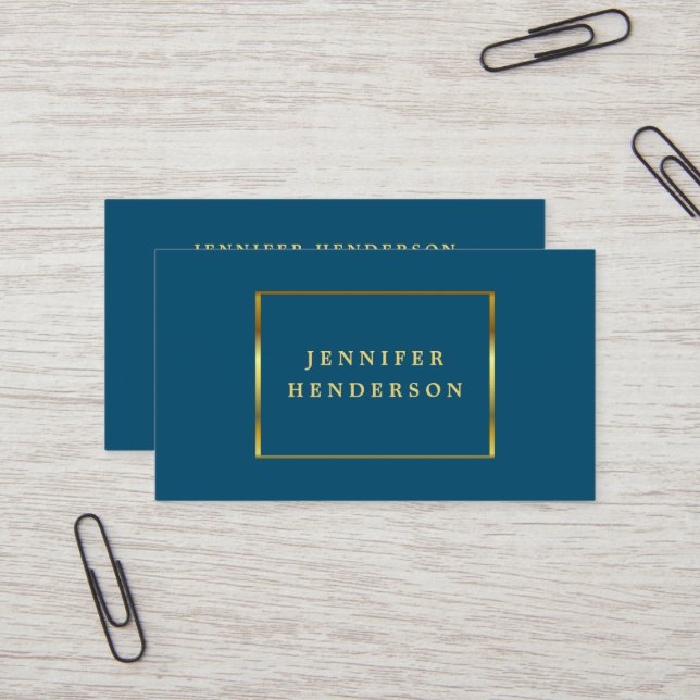 Modern stylish chic ocean blue gold professional business card (Front/Back In Situ)