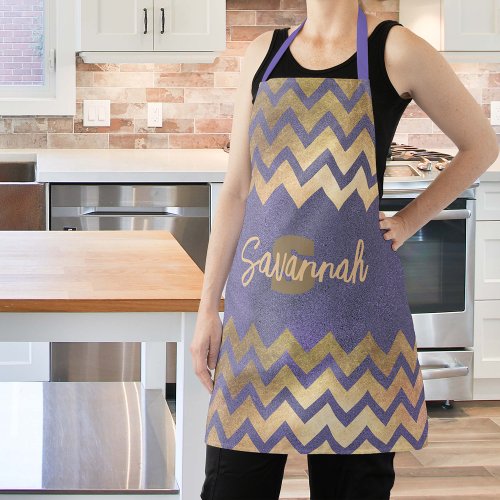 Modern Stylish Chic Purple And Gold Chevron Apron