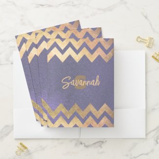 Modern Stylish Chic Purple And Gold Chevron