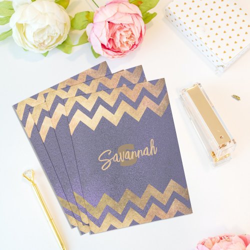 Modern Stylish Chic Purple And Gold Chevron Pocket Folder