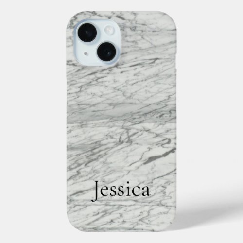 modern stylish chic white grey marble initials iPhone 15 case