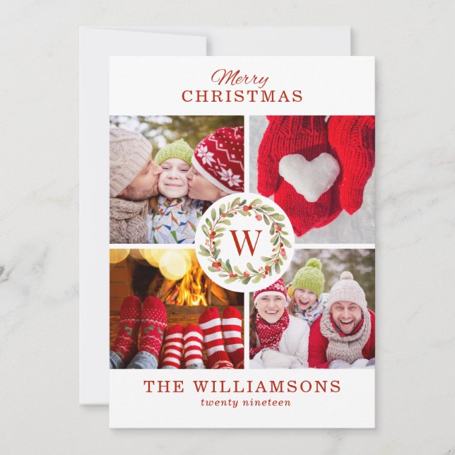 Modern Stylish Christmas Family Photo Collage Holiday Card (Front)