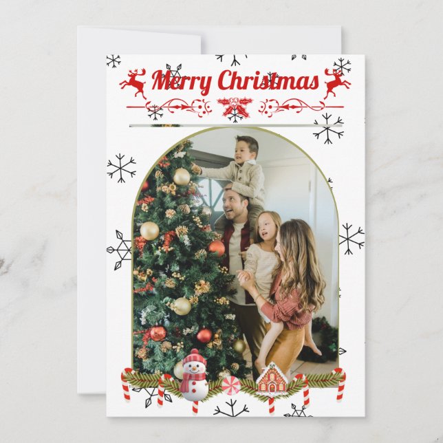 Modern Stylish Christmas Script Family Photo Holiday Card (Front)