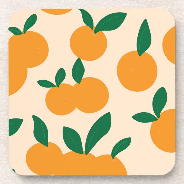 Modern Stylish Citrus Fruit Oranges Pattern Beverage Coaster (Front)