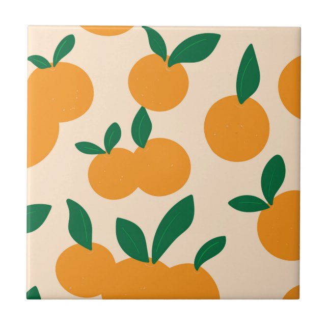 Modern Stylish Citrus Fruit Oranges Pattern Ceramic Tile (Front)