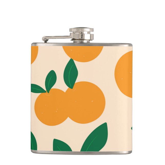 Modern Stylish Citrus Fruit Oranges Pattern Flask (Front)