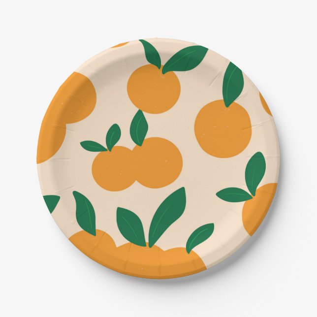 Modern Stylish Citrus Fruit Oranges Pattern Paper Plates (Front)