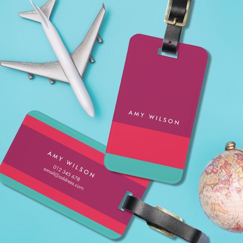 Modern Stylish Color Block Turquoise Pink Purple Luggage Tag