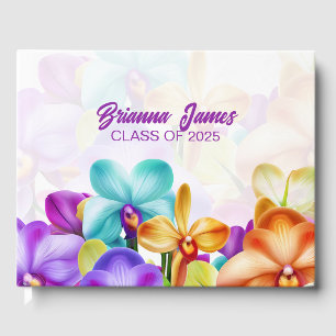 Modern Stylish Colorful Orchids Graduation  Guest Book