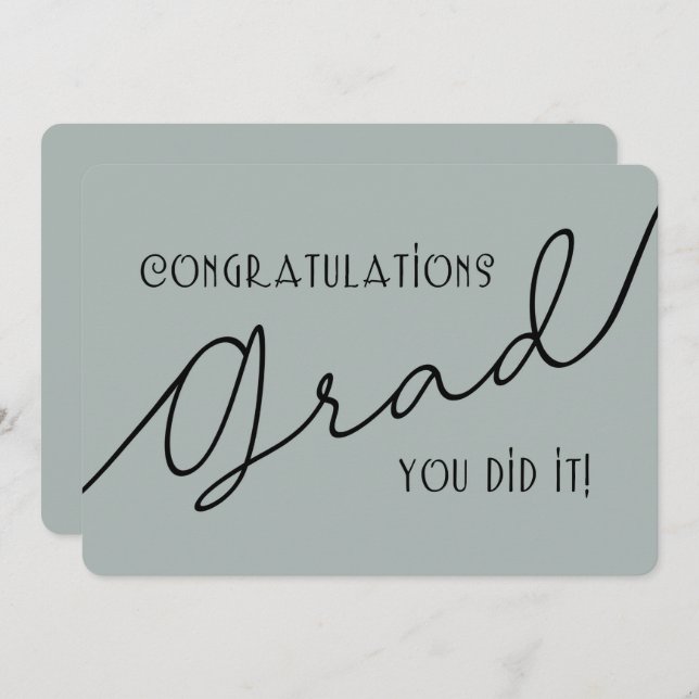 Modern Stylish Congratulations Grad Gray and Black (Front/Back)