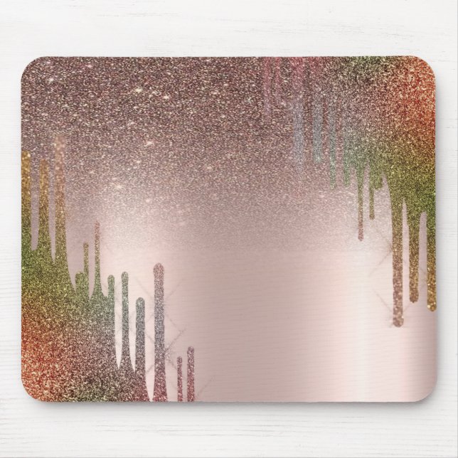 Modern Stylish Cool Glitter Drips Rose Gold  Mouse Pad (Front)