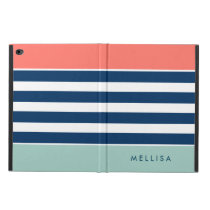 Modern Stylish Coral Mint Navy White Stripes Powis iPad Air 2 Case Modern Stylish Coral Mint Navy White Stripes Powis iPad Air 2 Case