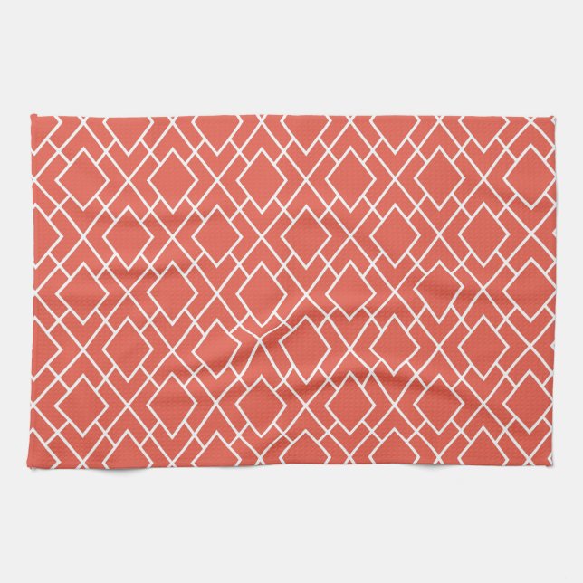 Modern Stylish Coral Pink Diamond Pattern Towel (Horizontal)
