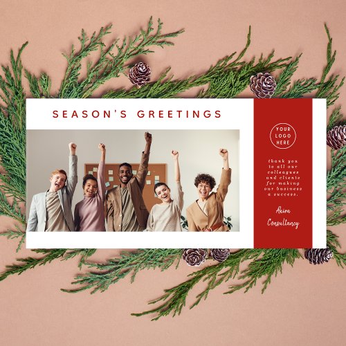 Modern Stylish Corporate Business Team Photo  Red Holiday Card
