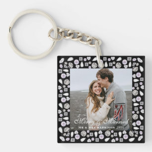 Modern Stylish couple photo Silver Diamonds frame Keychain