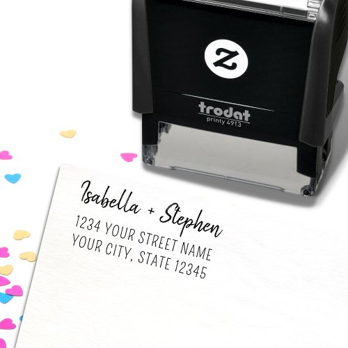 Modern Stylish Couples Trendy Wedding Address Self_inking Stamp