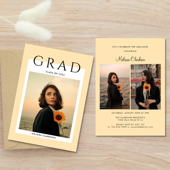 Modern Stylish Cream Photo Script Graduation Party Invitation (Creator Uploaded)