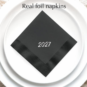 Modern Stylish Custom 2027 New Years Party Silver Foil Napkins