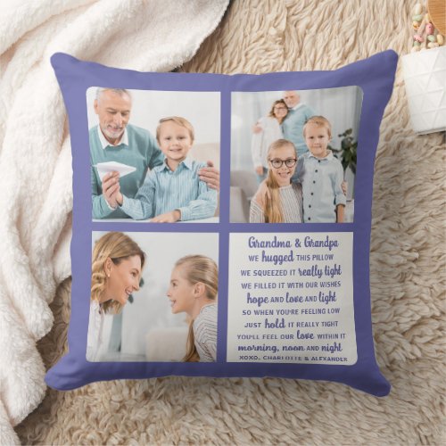 Modern Stylish Custom 3 Photo Grandparents Poem Throw Pillow