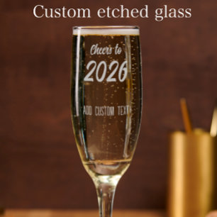 Modern Stylish Custom Happy New Year 2026 Party Champagne Flute