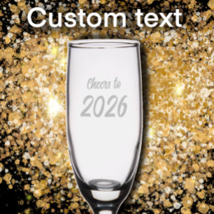 Modern Stylish Custom Happy New Year 2026 Party Champagne Flute