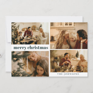 Modern Stylish Custom Photo Christmas Dark Green Holiday Card