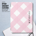 Modern Stylish Cute Blush Pink Gingham Plaid Check iPad Air Cover<br><div class="desc">Modern blush pink gingham buffalo check personalized iPad smart cover.  Bold typography name in black.
Easy to personalise with any text you wish.  Protect your iPad in style!</div>