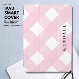 Modern Stylish Cute Blush Pink Gingham Plaid Check iPad Air Cover